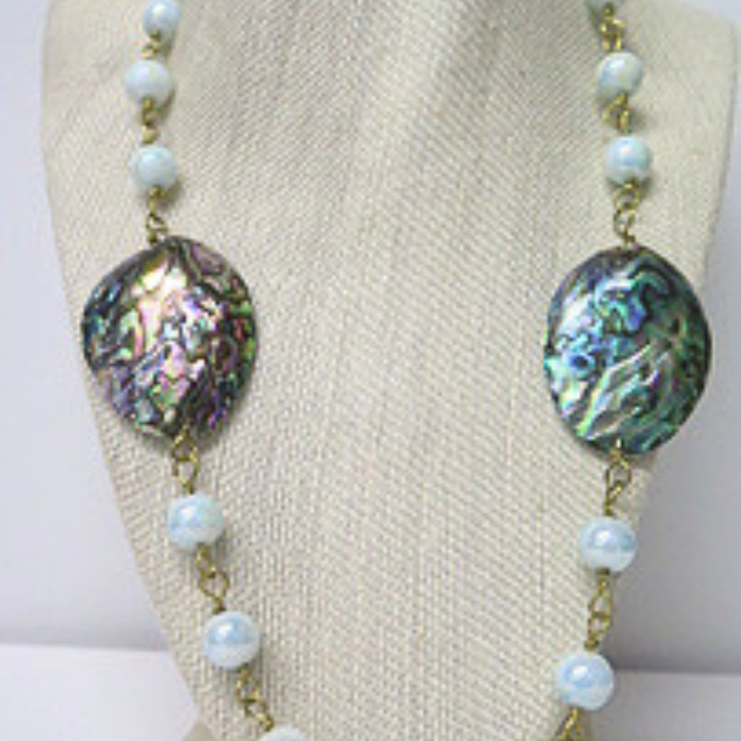 Abalone Shell and Opalite Long Necklace | Iridescent Paua Shell Statement Necklace with Moonstone Glow Beads | 32 Inch Boho Wellness Jewelry for Women