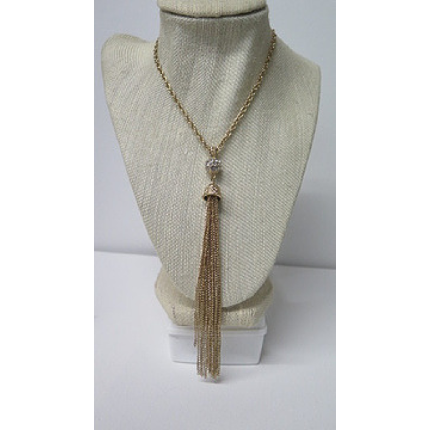 Long Gold Tassel Necklace with Rhinestone Pavé Ball | 32 Inch Chain Necklace with 6 Inch Chain Tassel | Art Deco Glam Statement Necklace for Women