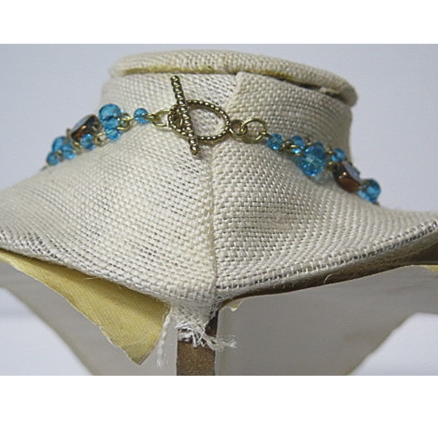 Victorian Cameo Pendant Double Strand Necklace | Aqua Blue Crystal Beaded Chain with Green Lady Cameo and Toggle Clasp | 20 Inch Vintage Statement Necklace for Women
