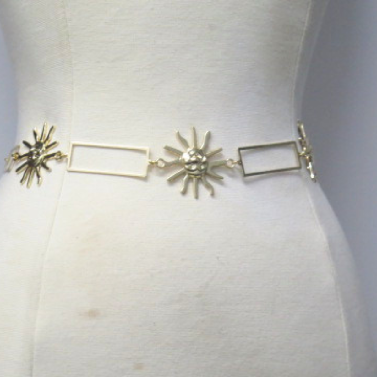 Women’s Gold Tone Sunburst Chain Belt – Adjustable Statement Waist Belt