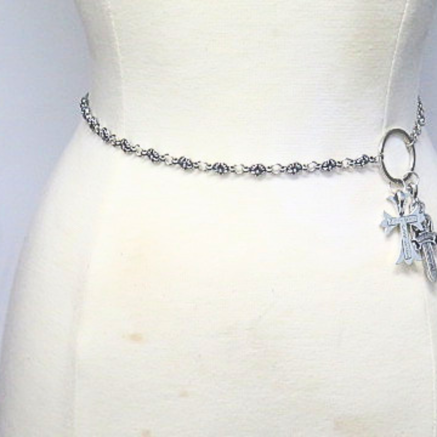 Women’s Silver Tone Cross Charm Chain Belt Adjustable Gothic Waist Belt
