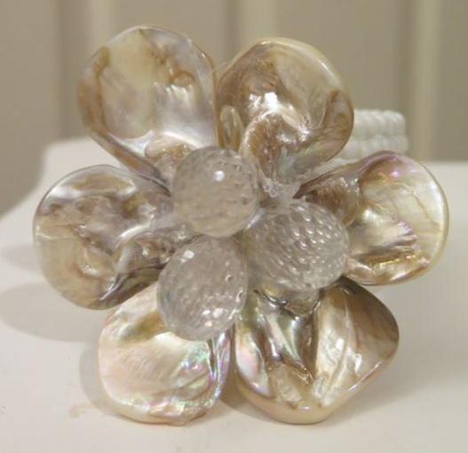 White flower seed bead cuff bracelet for women