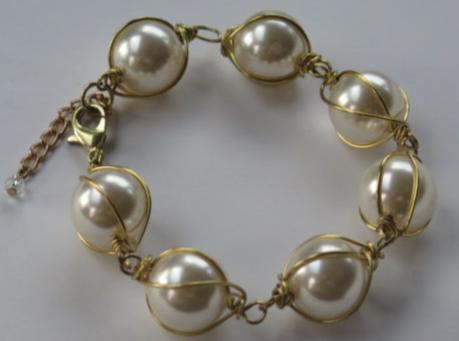 Pearl gold wire wrap bracelet for women