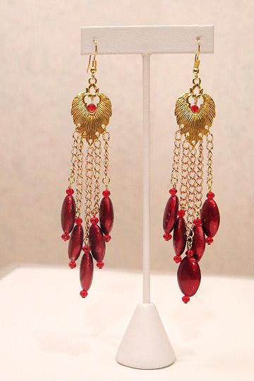log fringes red Gold earring