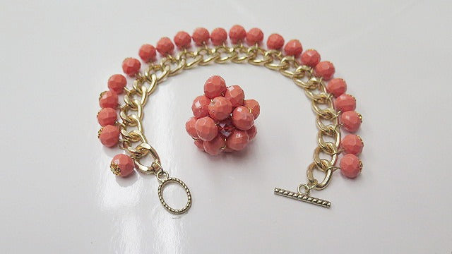 orange jewelry set: cluster bracelet and ring