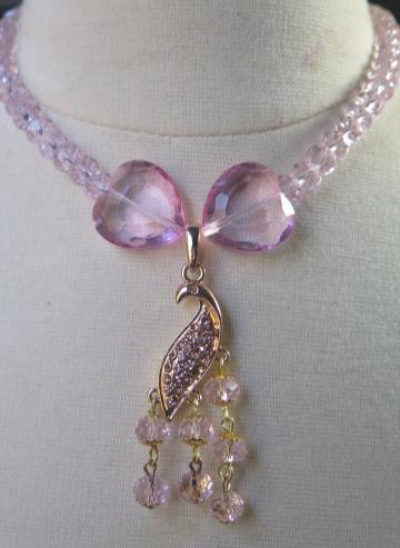 Pink peacock necklace