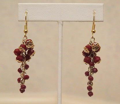 Red grape inspired cluster drop earrings for women