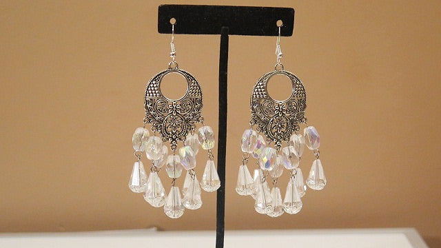 silver clear statement earring