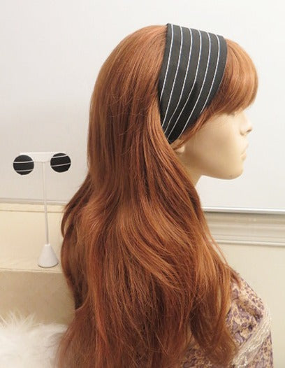 white Black stripe headband and earring