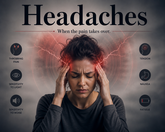 Person experiencing a headache while holding their temples, highlighting natural ways to support head comfort and overall wellness.