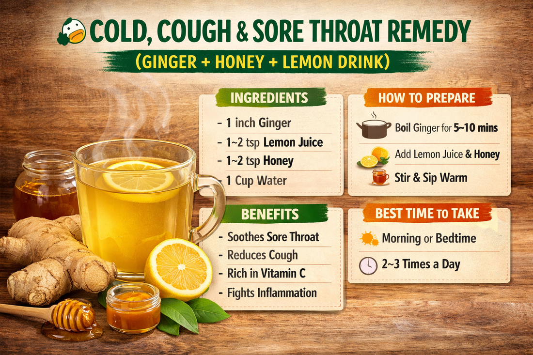 COLD, COUGH & SORE THROAT REMEDY (GINGER + HONEY + LEMON DRINK)