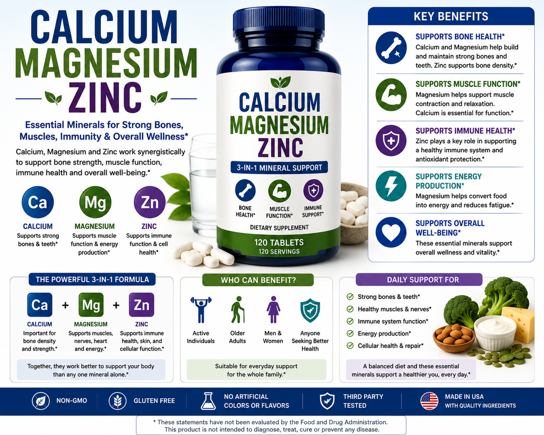 Calcium Magnesium Zinc: Benefits, Uses, Side Effects & Safety Guide