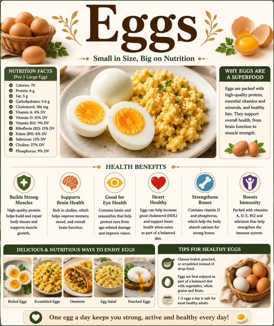 Fresh whole eggs, boiled eggs, and scrambled eggs served with spinach, tomatoes, avocado, and whole-grain toast, highlighting their protein, choline, vitamins, healthy fats, and wellness benefits.