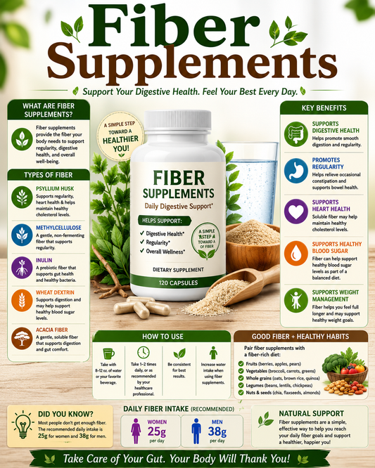 Fiber supplement powder with fruits, vegetables, and whole grains supporting digestive health, bowel regularity, and overall wellness.