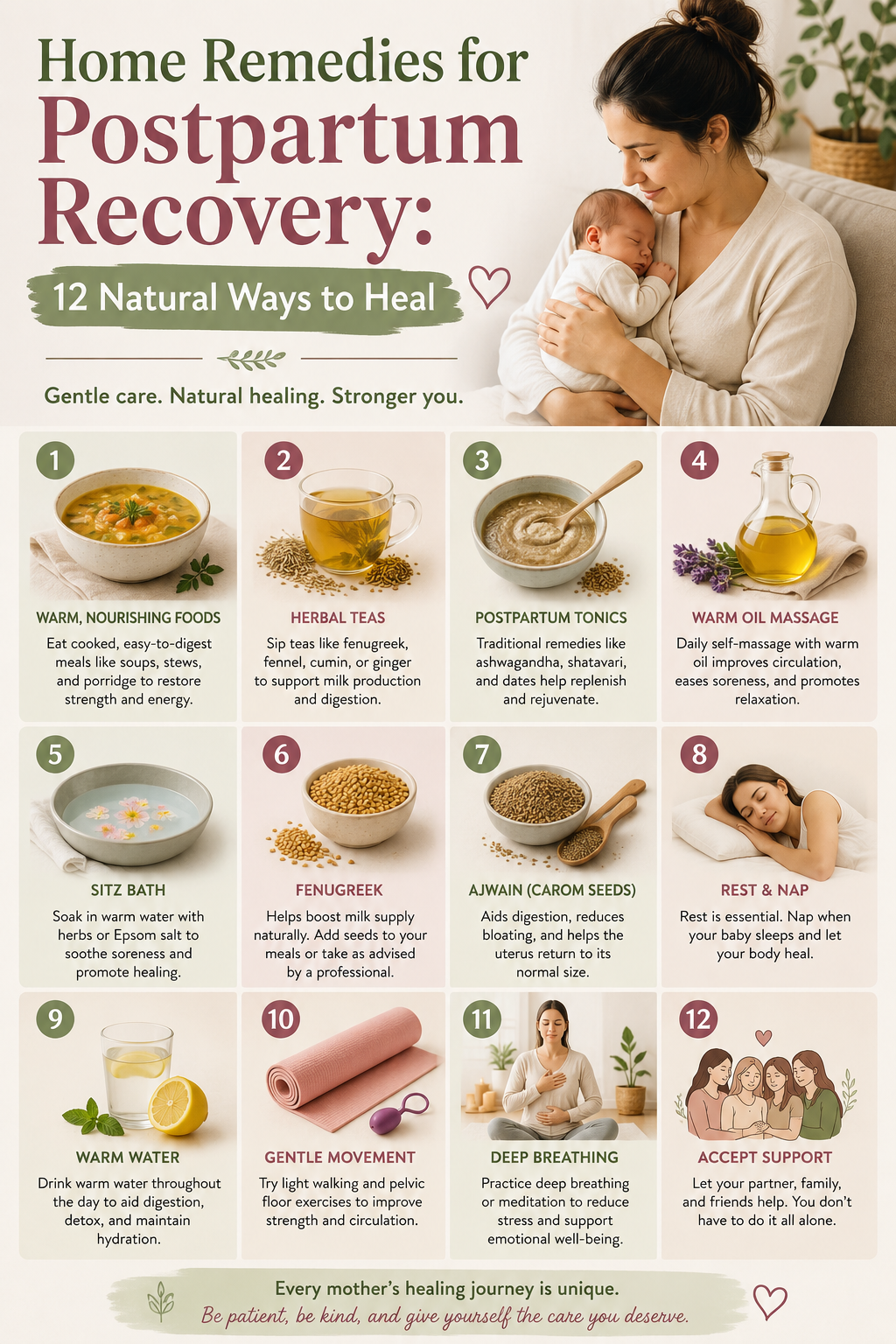 Bone broth, oats, red raspberry leaf tea and warming foods for natural postpartum recovery