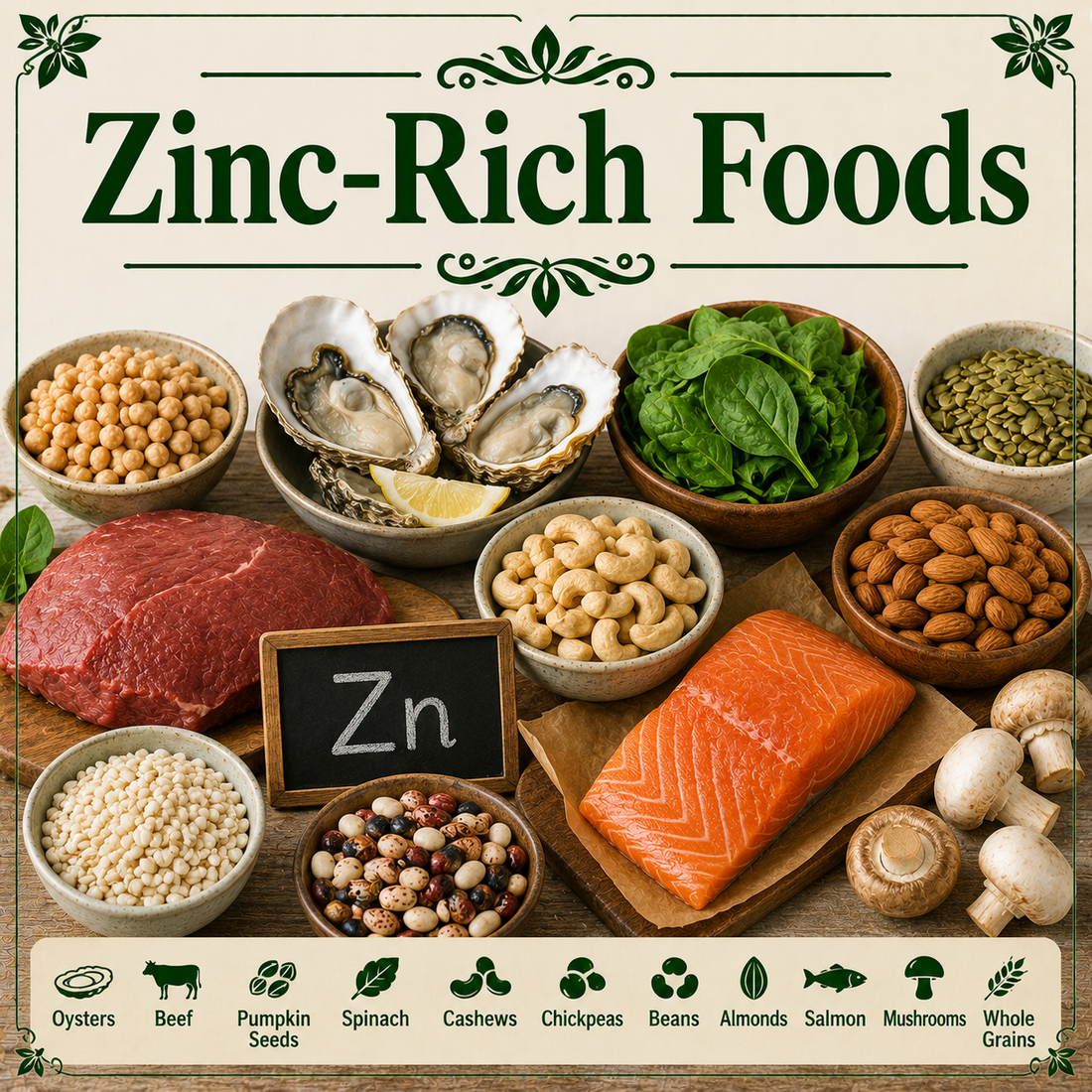 Zinc-rich foods benefits immune support skin health wound healing and nutrition guide