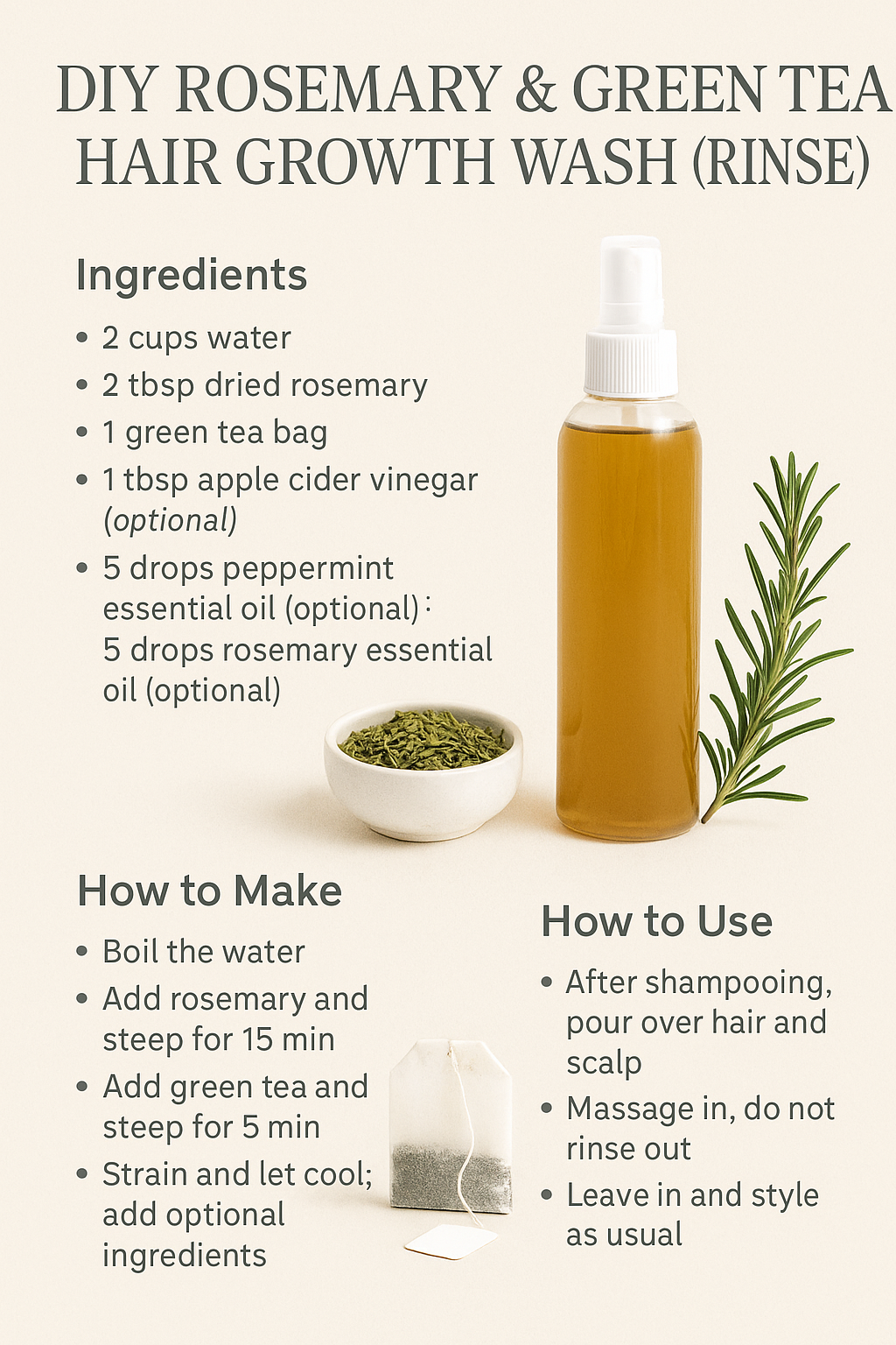 DIY Rosemary & Green Tea Hair Growth Wash (Rinse)