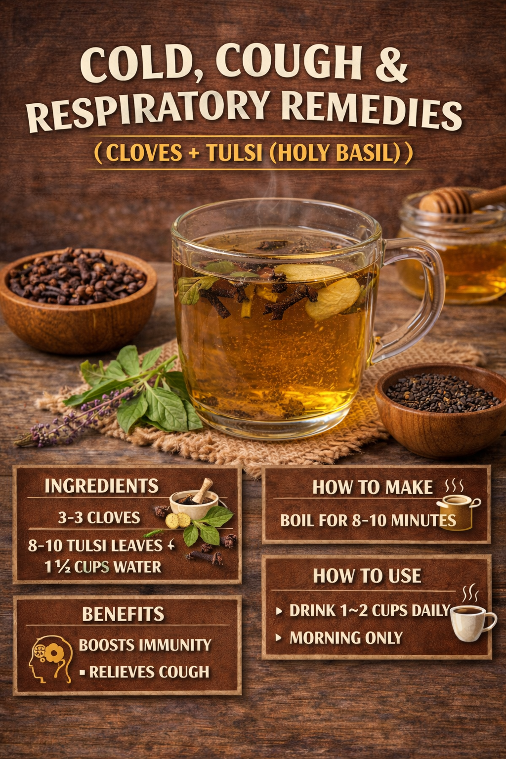 COLD, COUGH & RESPIRATORY REMEDIES (CLOVES + TULSI (HOLY BASIL))