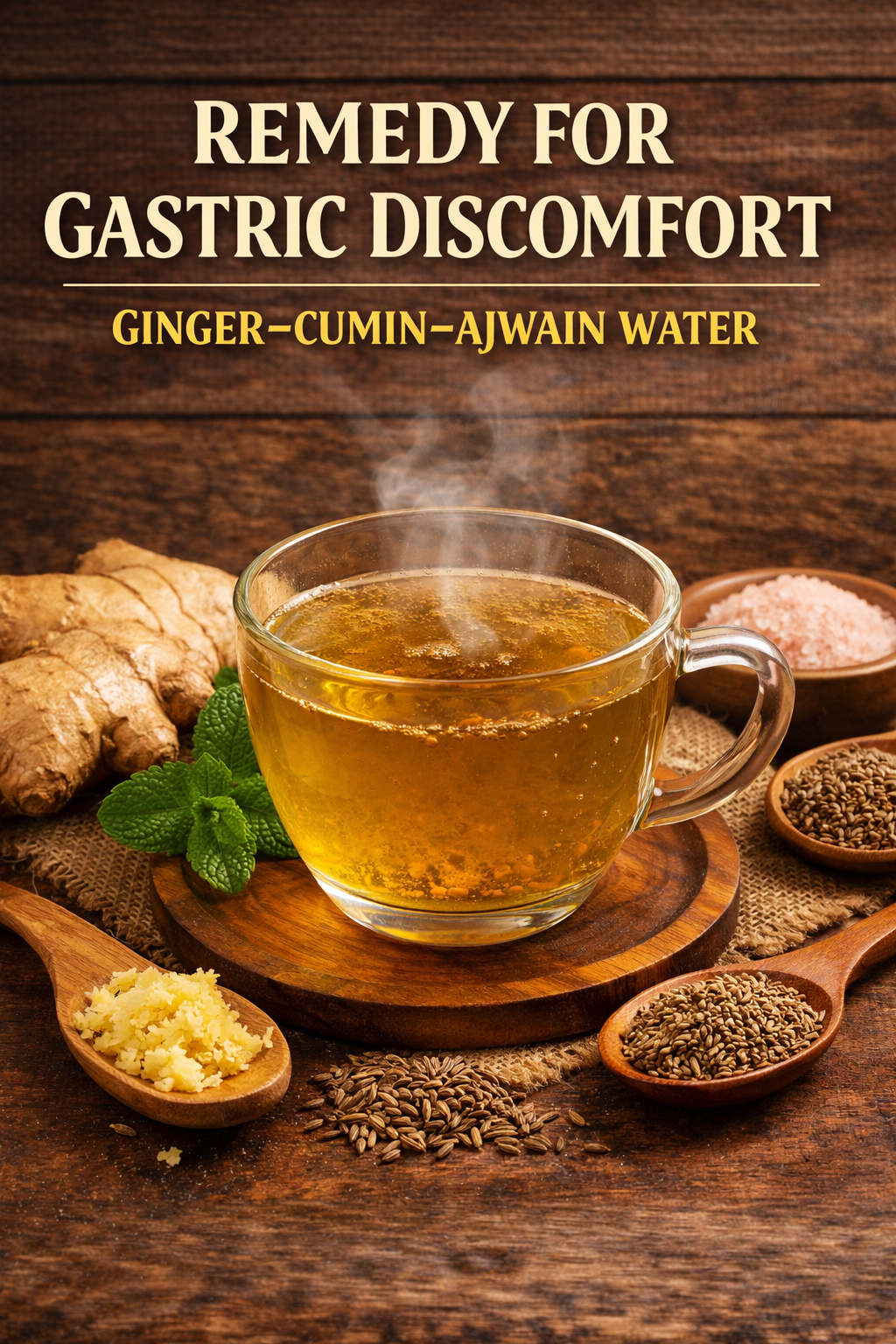REMEDY FOR GASTRIC DISCOMFORT -  GINGER–CUMIN–AJWAIN WATER