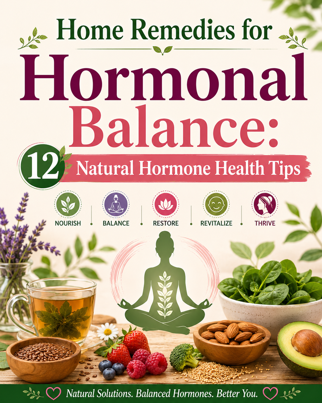 Seeds, leafy greens, herbal teas and adaptogens for natural female hormonal balance