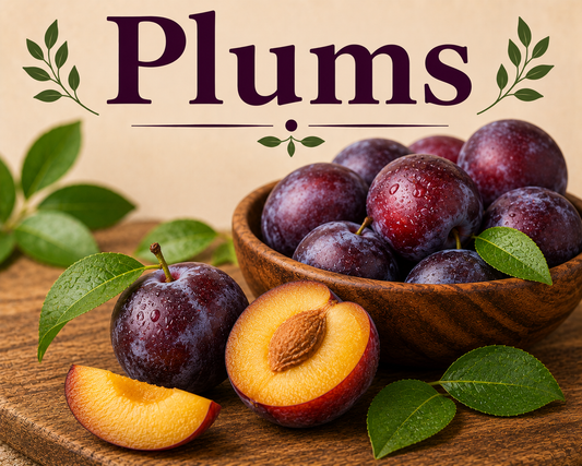 Fresh ripe plums showcasing their antioxidants, fiber, vitamins, natural sweetness, and wellness-supporting nutritional benefits.