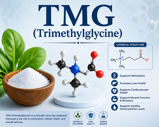 TMG Trimethylglycine supplement capsules supporting methylation, heart health, liver wellness, energy metabolism, and healthy agin