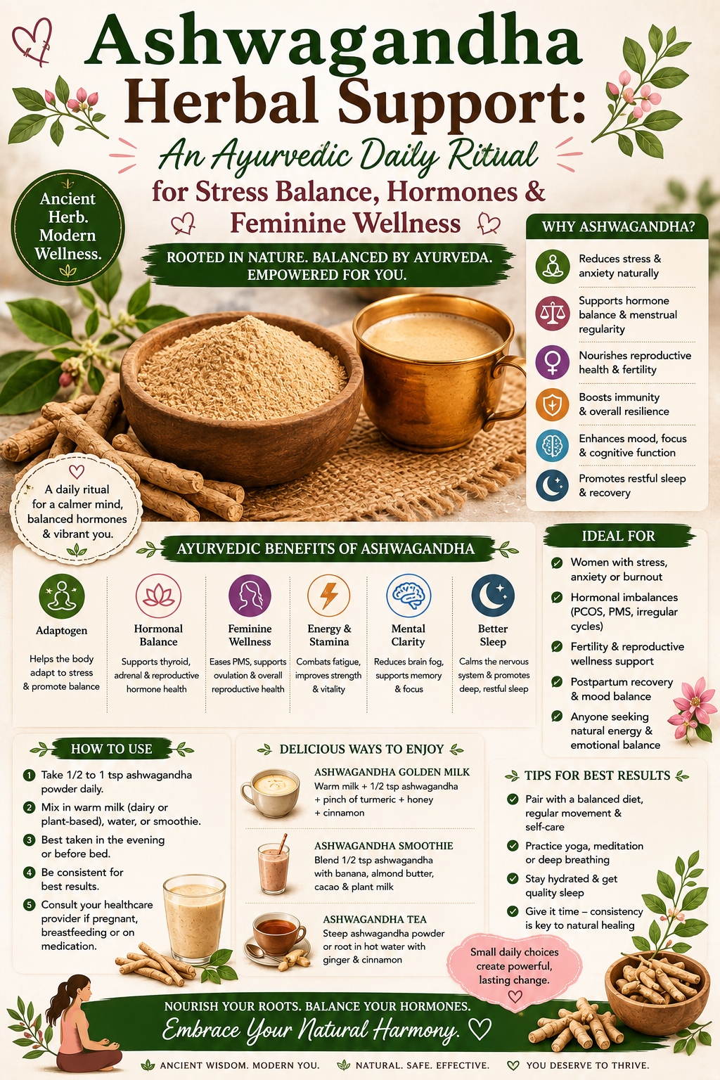 Creamy ashwagandha latte with cinnamon and cardamom in a ceramic mug for natural stress and hormone balance