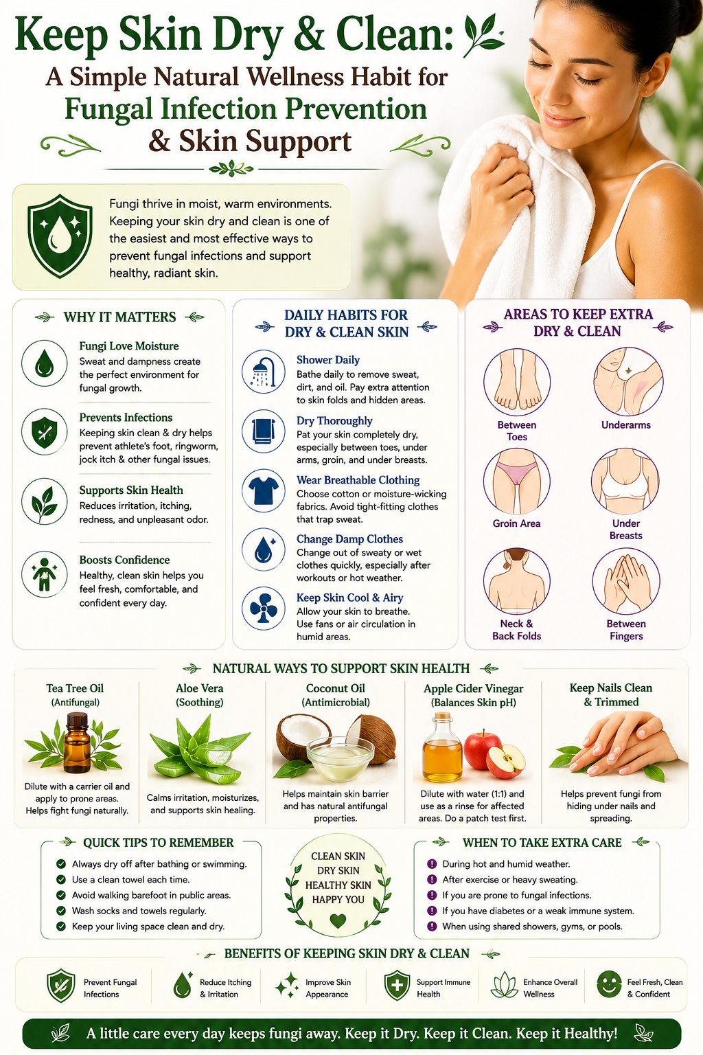 Keep Skin Dry & Clean: A Simple Natural Wellness Habit for Fungal Infection Prevention & Skin Support