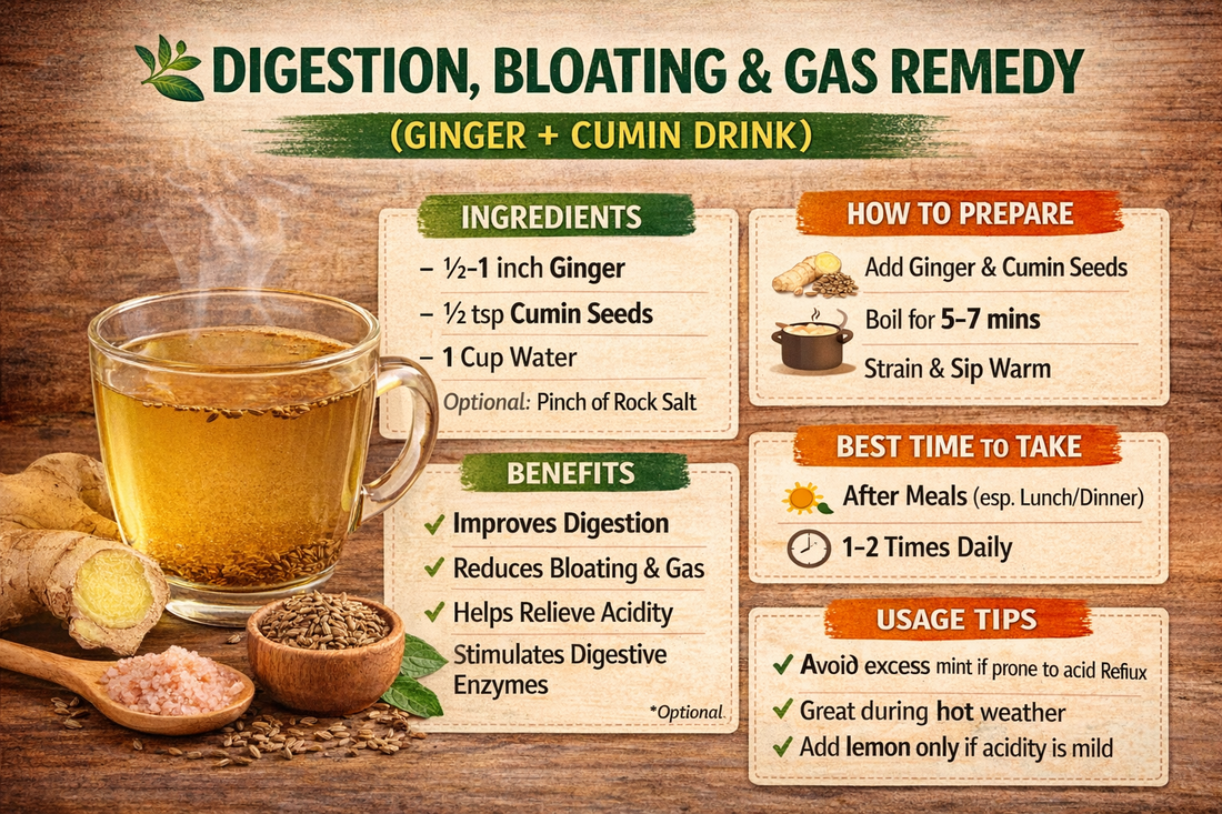 🌿 DIGESTION, BLOATING & GAS REMEDY (GINGER + CUMIN DRINK)