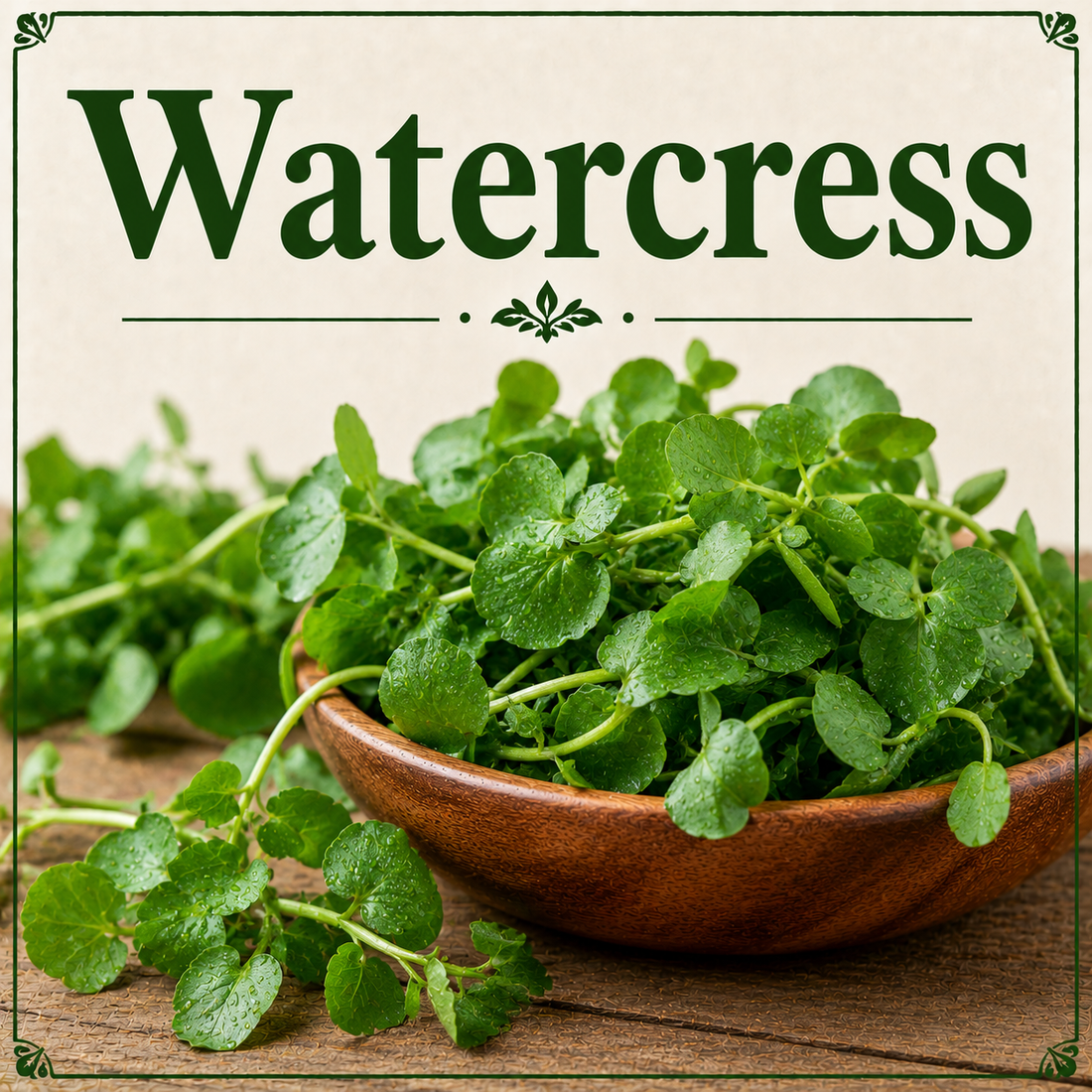 Fresh watercress showcasing its vitamins, minerals, antioxidants, leafy green nutrients, and wellness-supporting nutritional benefits.