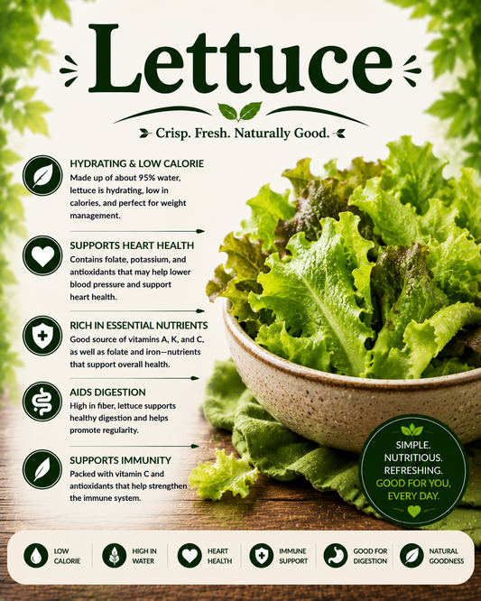 Fresh green lettuce leaves showcasing their vitamins, minerals, hydration benefits, antioxidants, and wellness-supporting nutritional properties.