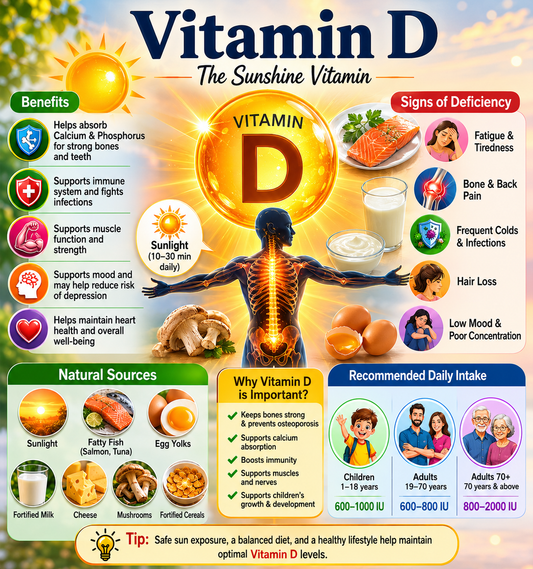 Vitamin D supplement softgels with sunlight, healthy bones, and immune wellness imagery supporting calcium absorption and overall health.
