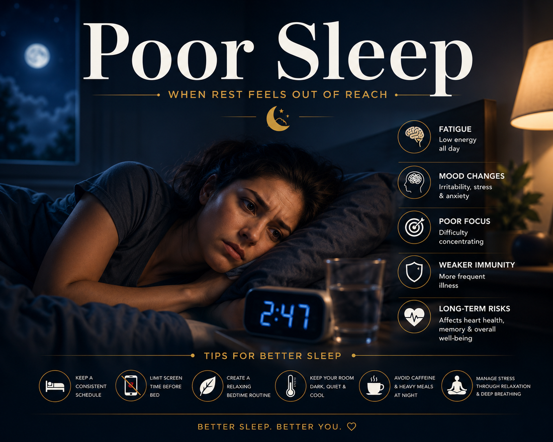 Person lying awake in bed experiencing poor sleep, highlighting natural ways to support restful sleep and healthy sleep habits.