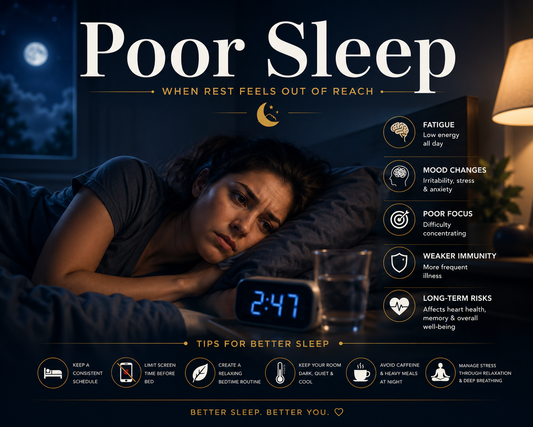 Person lying awake in bed experiencing poor sleep, highlighting natural ways to support restful sleep and healthy sleep habits.