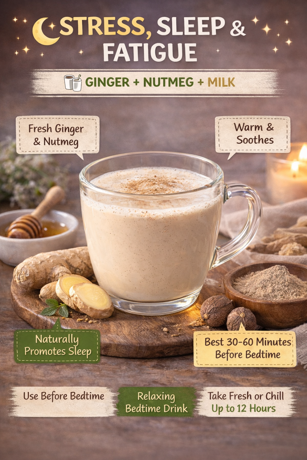 STRESS, SLEEP & FATIGUE(🥛 GINGER + NUTMEG + MILK)