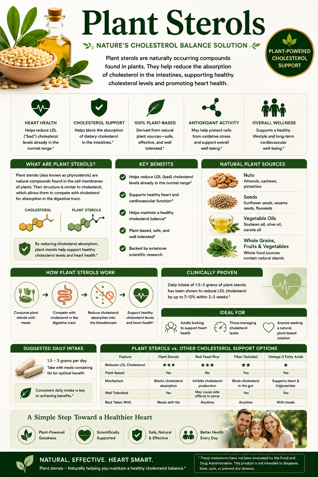 Plant Sterol supplement capsules with nuts, seeds, avocados, and vegetable oils supporting heart health, cardiovascular wellness, and healthy aging.
