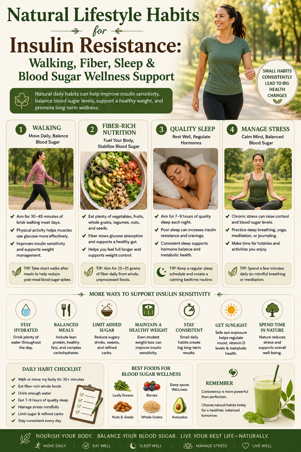 Natural Lifestyle Habits for Insulin Resistance: Walking, Fiber, Sleep & Blood Sugar Wellness Support
