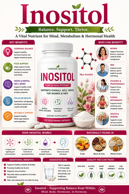 Inositol supplement powder and capsules supporting brain health, mood wellness, metabolic health, and healthy aging.