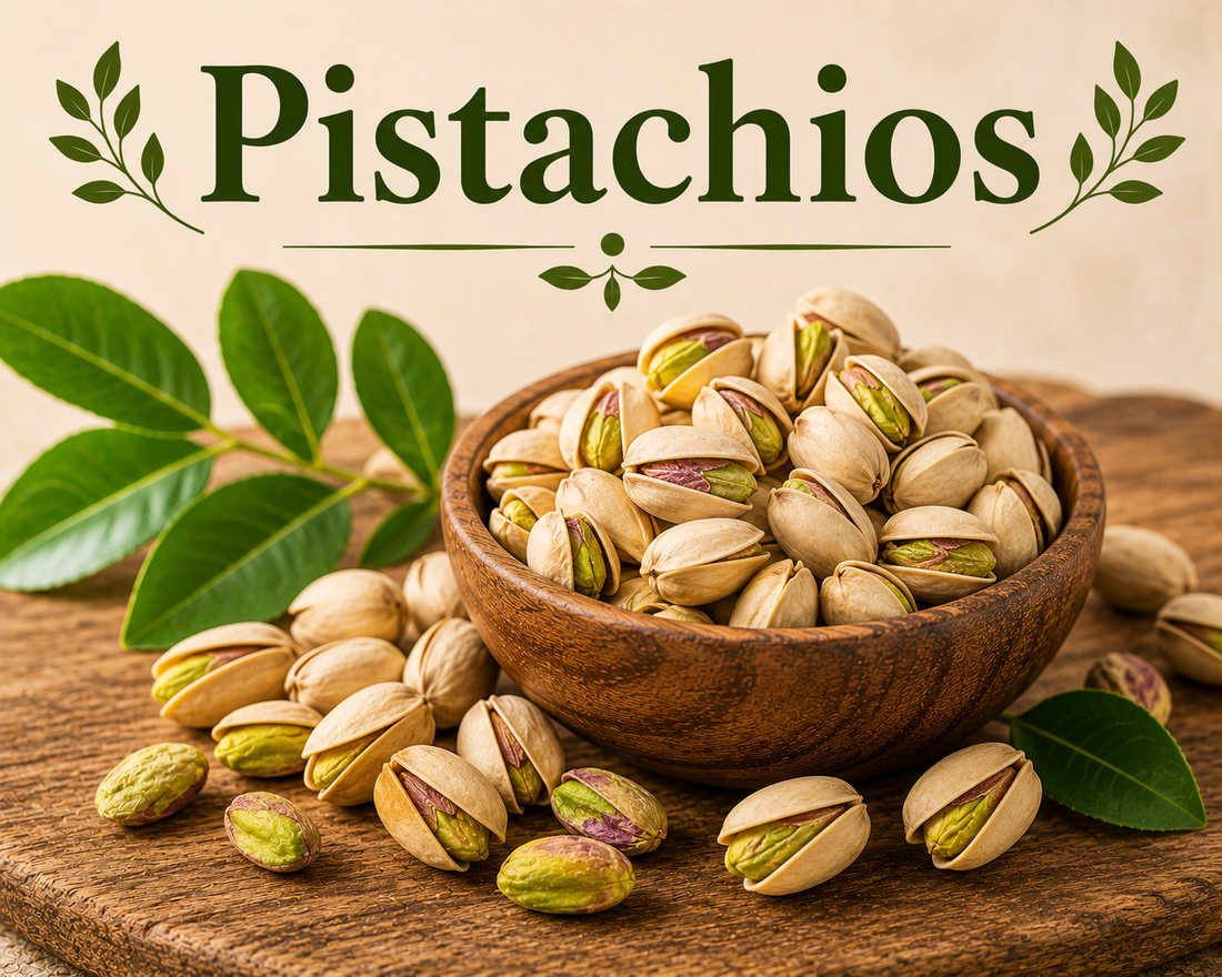 Fresh pistachios showcasing their healthy fats, protein, fiber, antioxidants, vitamins, minerals, and wellness-supporting nutritional benefits.