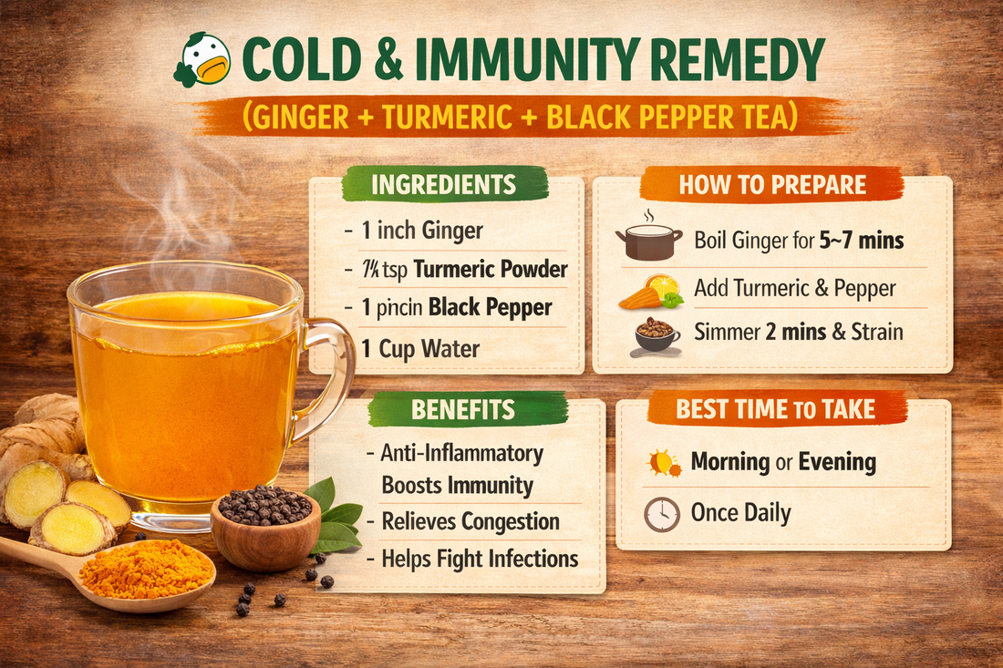 🤧 COLD & IMMUNITY REMEDY (GINGER + TURMERIC + BLACK PEPPER TEA)