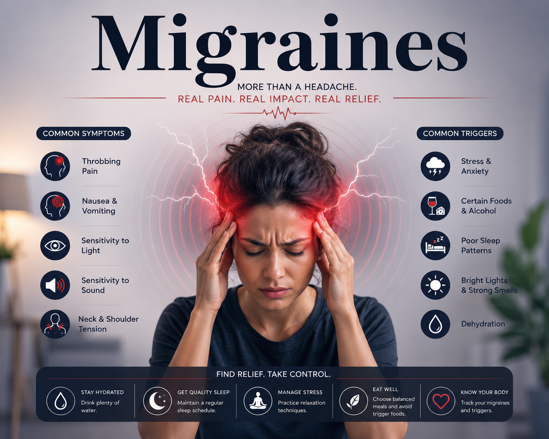 Person experiencing a migraine while holding their head in a dimly lit room, highlighting natural approaches to support migraine management and brain health.