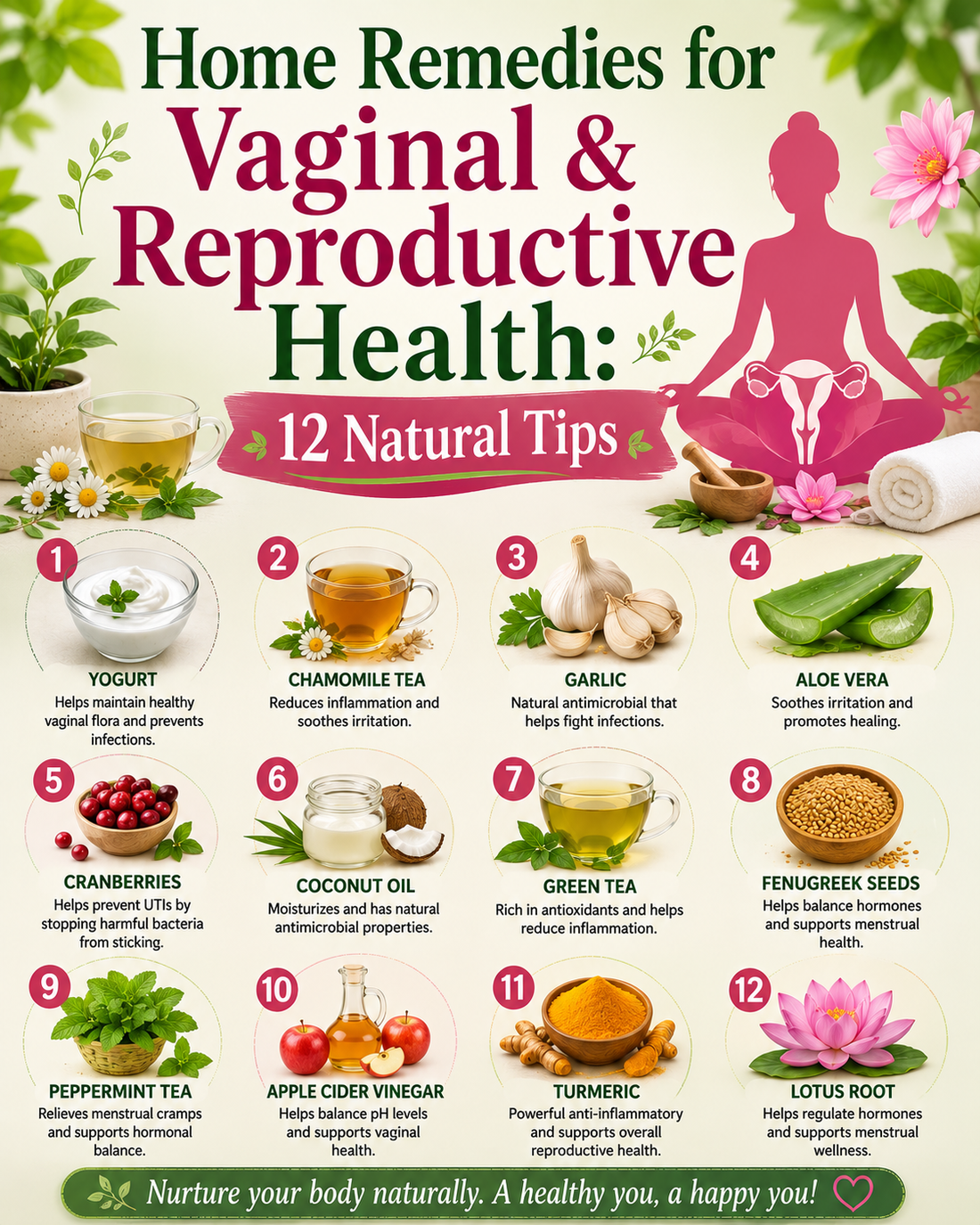 Plain Greek yogurt, cranberries, garlic and herbs for natural vaginal and reproductive health