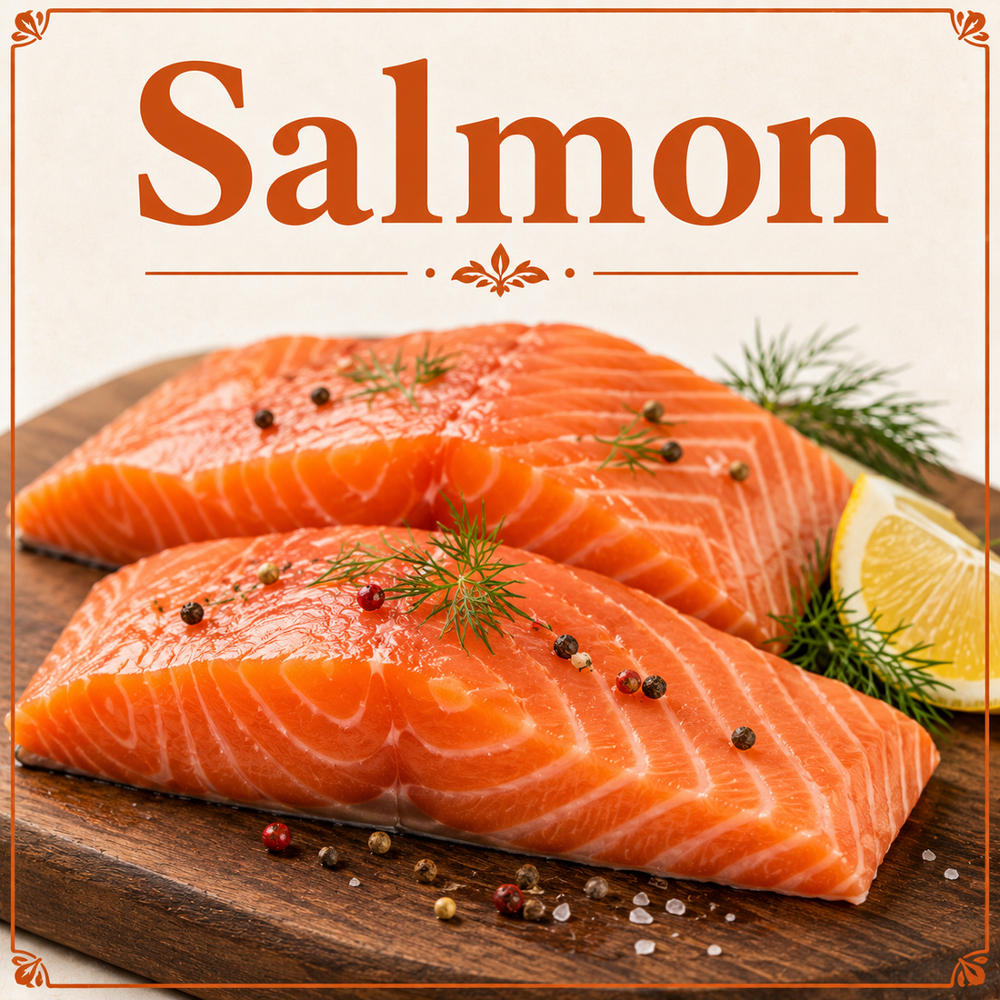 Fresh salmon fillet showcasing omega-3 fatty acids, high-quality protein, vitamins, minerals, and wellness-supporting nutritional benefits.