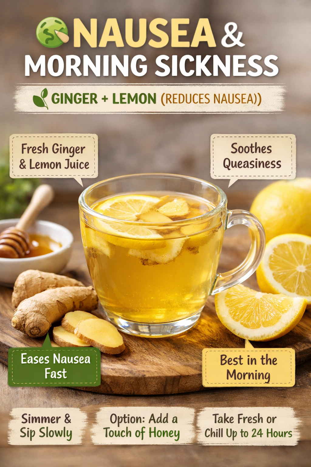 🤢 NAUSEA & MORNING SICKNESS(🌿 GINGER + LEMON (REDUCES NAUSEA))