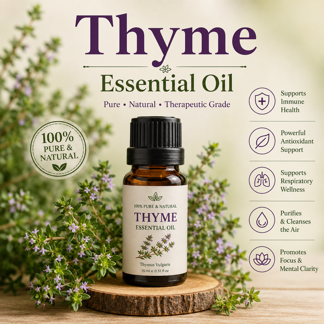 Thyme Essential Oil Benefits, Uses, Safety & Wellness Guide