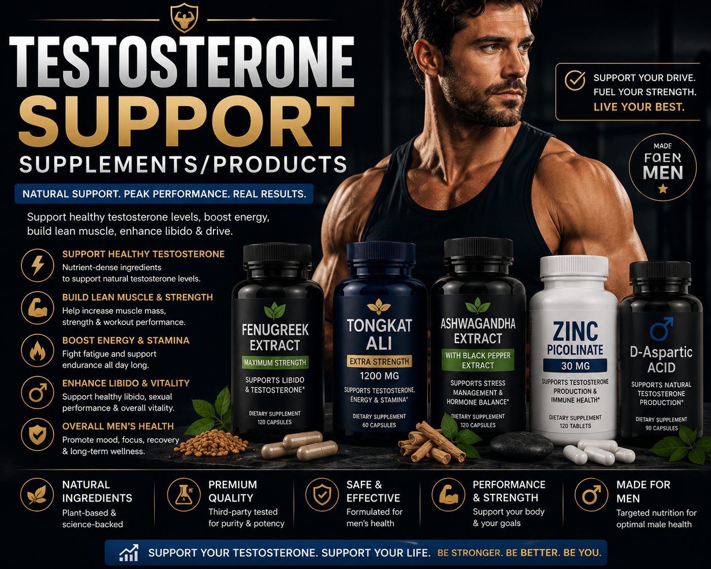 Men's Testosterone Support Supplements | Natural Support for Healthy Testosterone & Vitality
