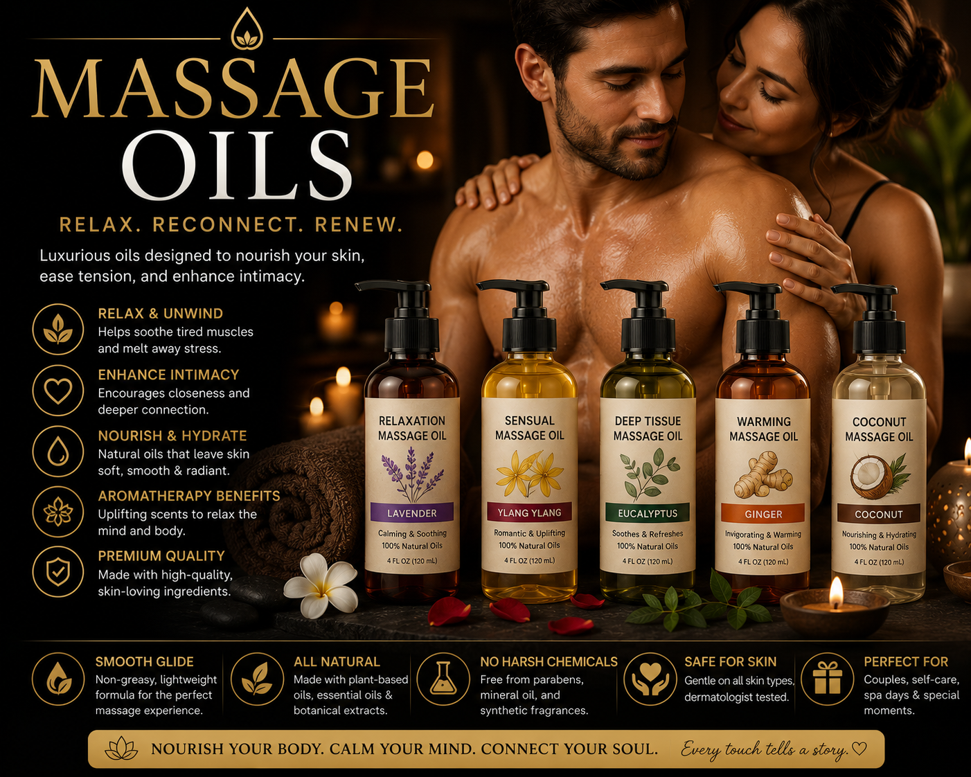 Intimate Massage Oils | Skin-Nourishing Oils for Relaxation & Couples' Wellness
