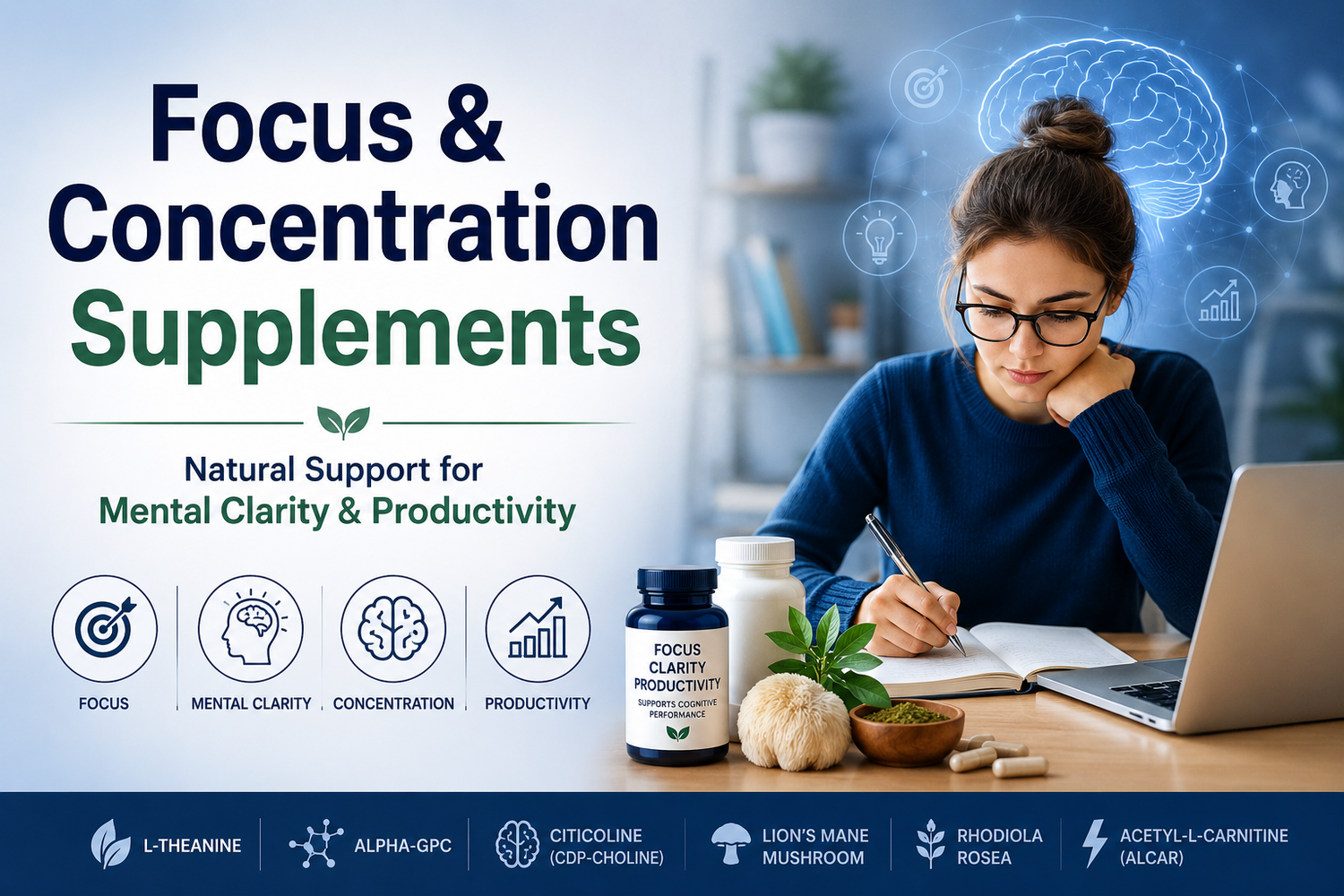 Focus & Concentration Supplements | Natural Support for Mental Clarity & Productivity