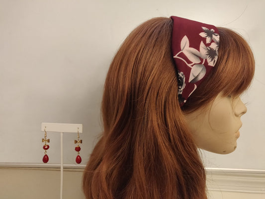 Red White Floral Headband and Earring