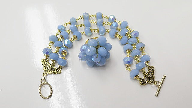 3 layer blue bracelet and earring set